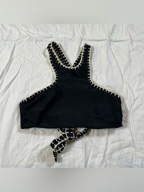 Lovers + Friends high-neck halter‎ bikini top white contrast whipstitch size xs